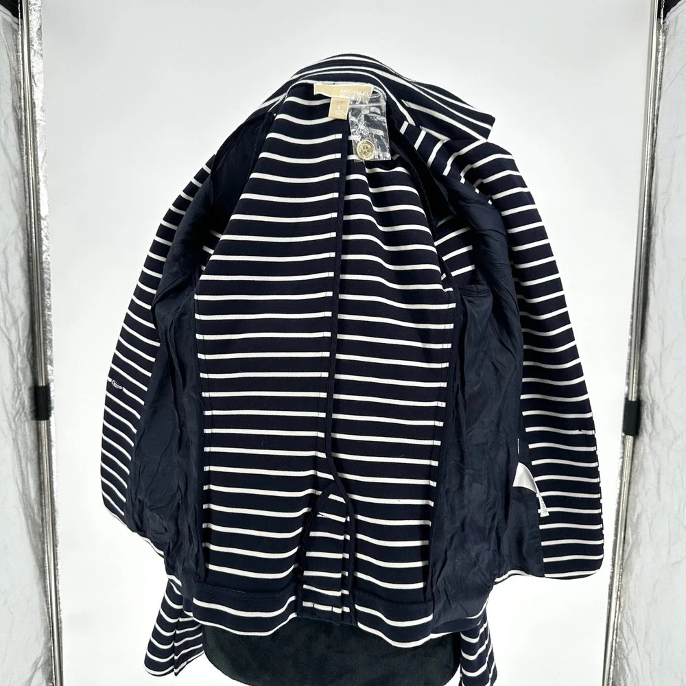 Michael Kors Navy Blue White Striped Blazer Jacket Chic Business Office Work 2